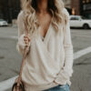 Wrap Front Deep V-Neck Sweater
