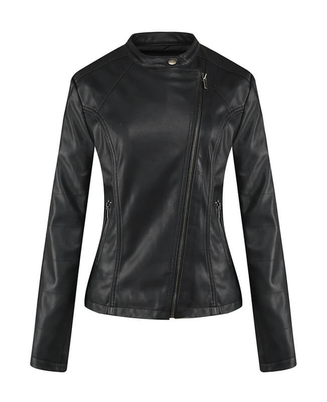 Womens Black Faux Leather Jacket-2