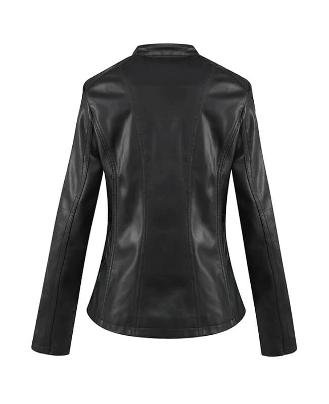 Womens Black Faux Leather Jacket-3