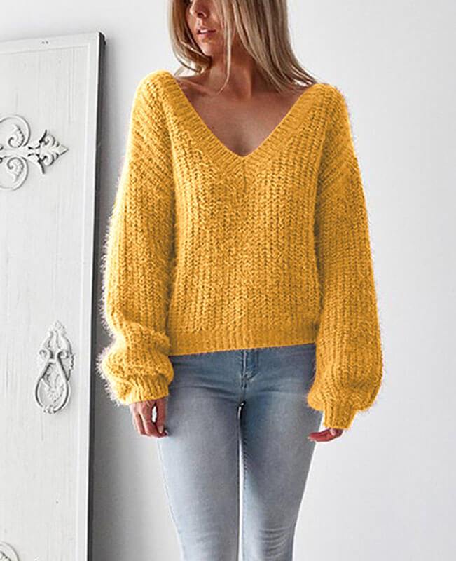 Backless Solid Color Loose Sweater-2