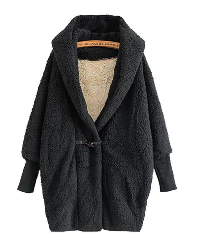 Batwing Sleeve Wool Coat with Hood