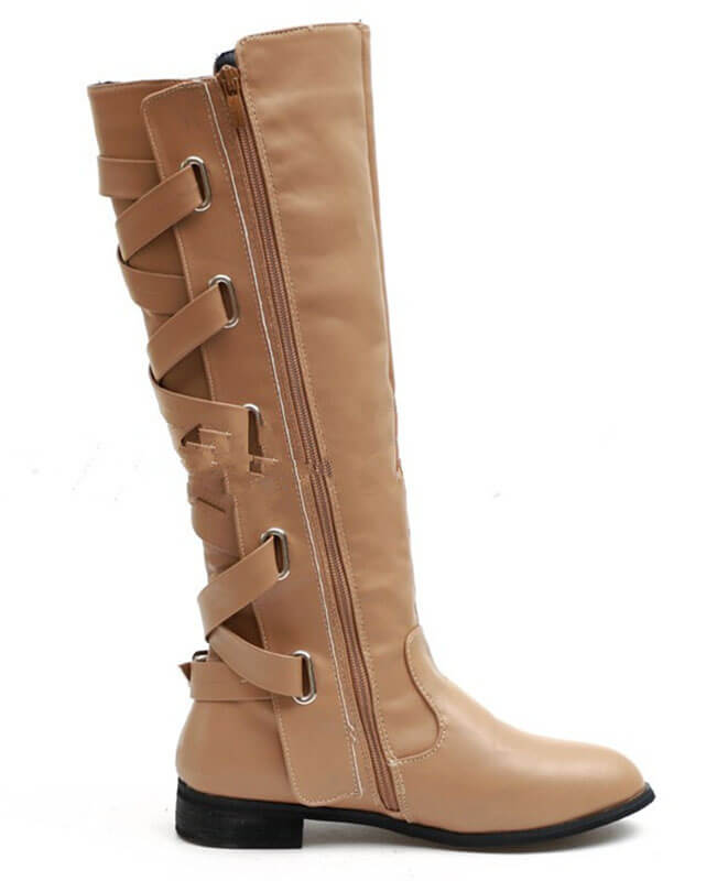 Buckle Cross Straps Knee Length Boots-6