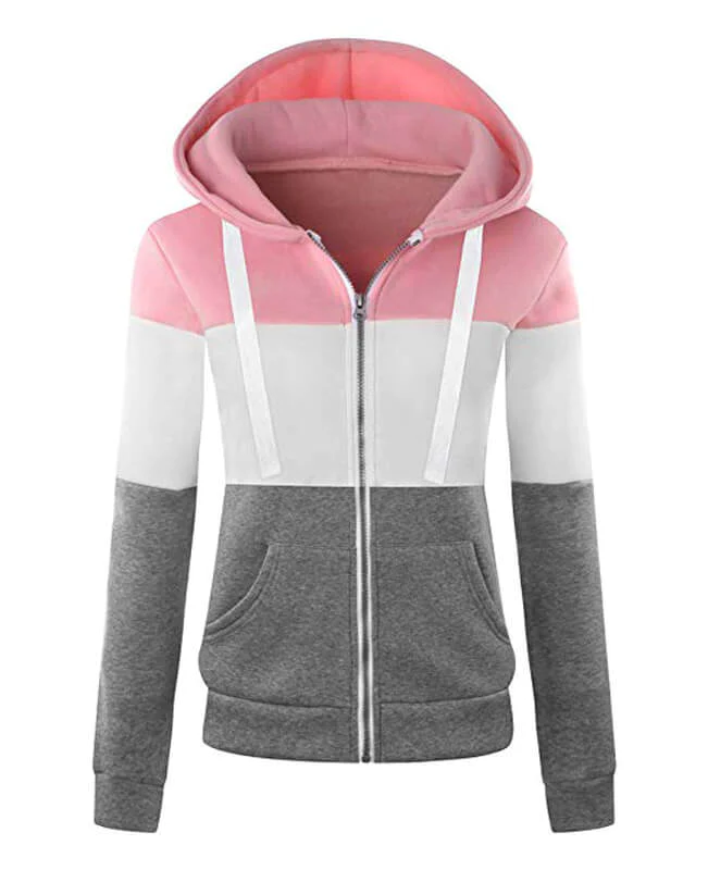 Color Patchwork Hooded Hoodie Jacket