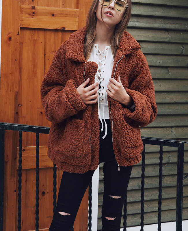 Furry Teddy Bear Coat| Teddy Bear Jacket Womens| Seamido