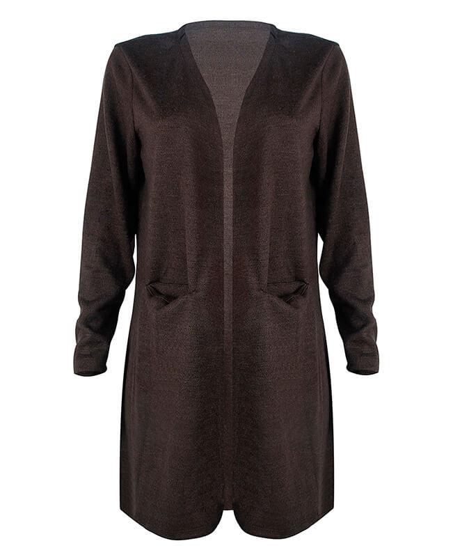Solid Color Pocket Long Cardigan Sweater-2