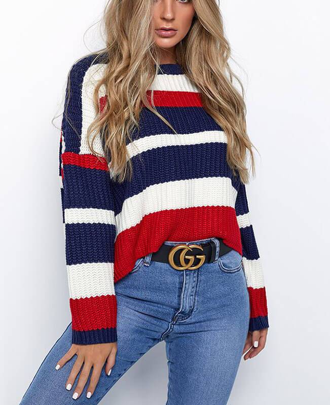 Batwing Sleeve Rainbow Striped Sweater