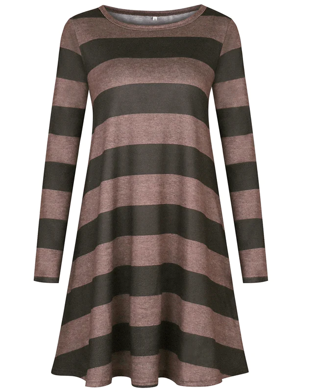 Casual Loose Long Sleeve Striped Dress