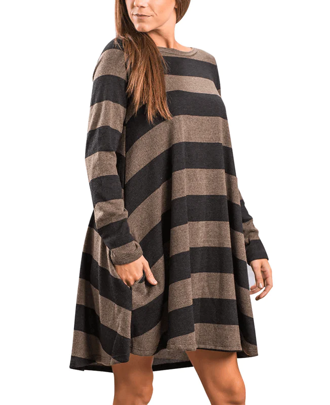 Casual Loose Long Sleeve Striped Dress