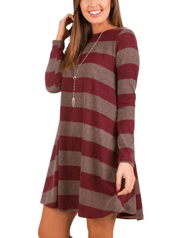 Casual Loose Long Sleeve Striped Dress-6