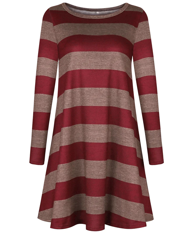 Casual Loose Long Sleeve Striped Dress