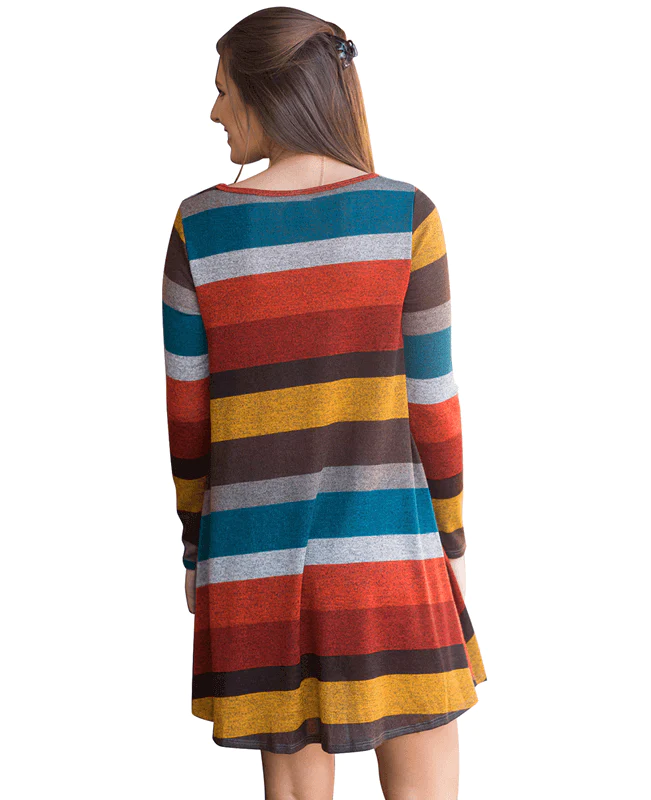 Casual Loose Long Sleeve Striped Dress-8
