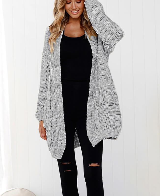 Oversized Cable Knit Cardigan Sweater-2