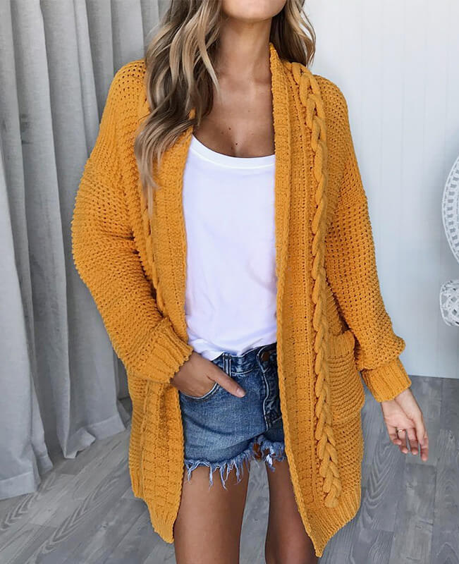 Oversized Cable Knit Cardigan Sweater-1