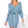 V-neck Backless Knit Sweater Dress