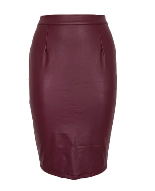 Sexy Black Leather Pencil Skirt-4