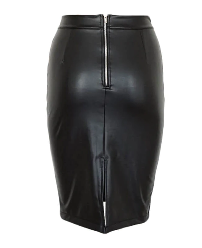 Sexy Black Leather Pencil Skirt-5