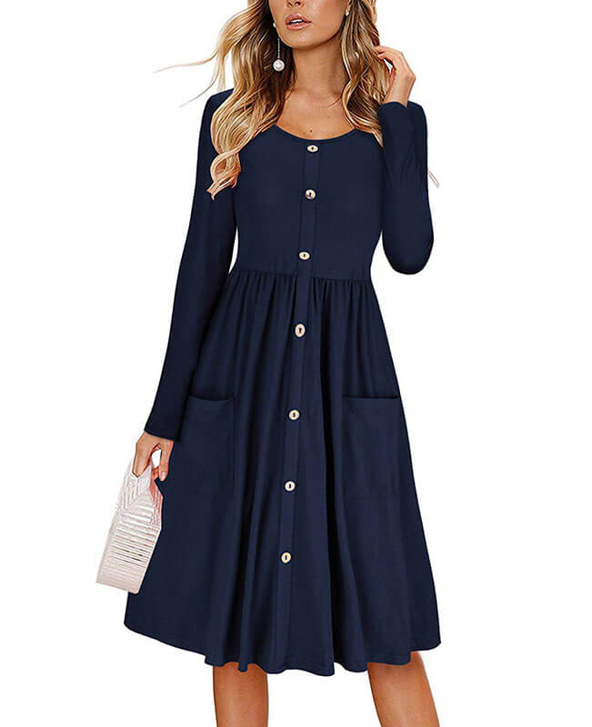 Button Down Midi Swing Dress