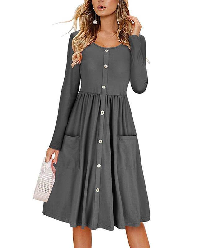 Button Down Midi Swing Dress | Seamido