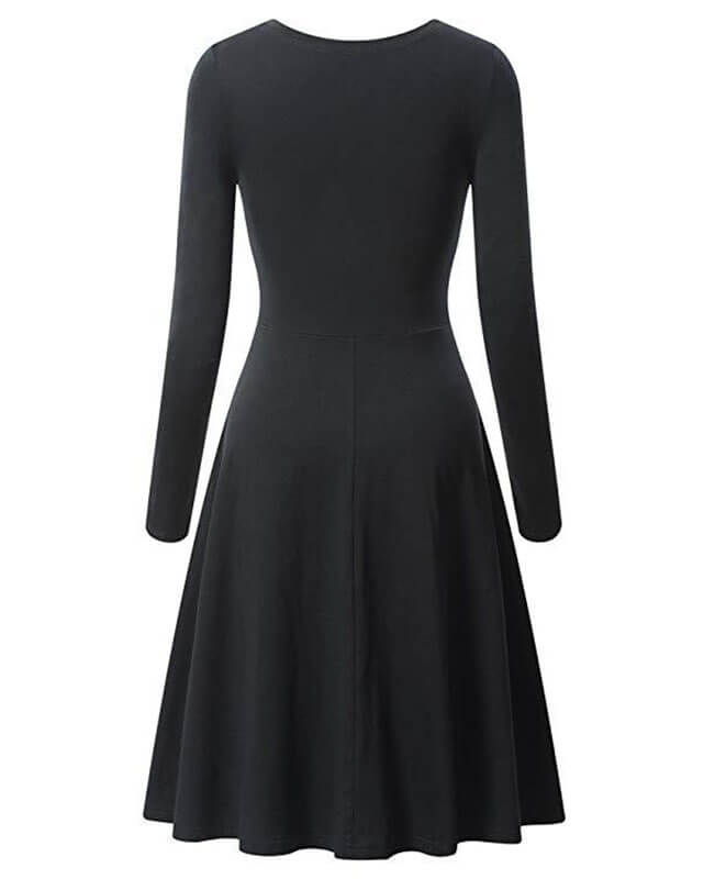 Round Neck Long Sleeve Solid Color Dresses