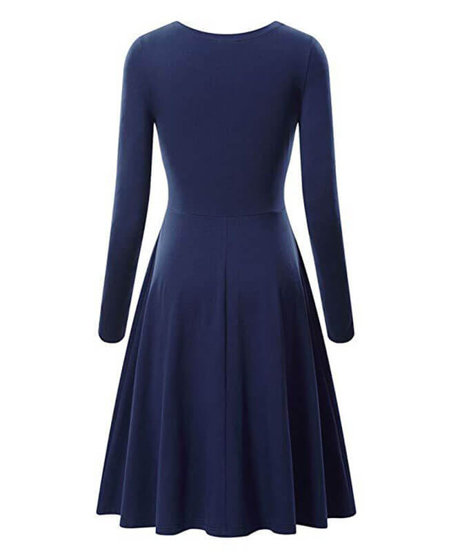 Round Neck Long Sleeve Solid Color Dresses