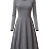 Round Neck Long Sleeve Solid Color Dresses