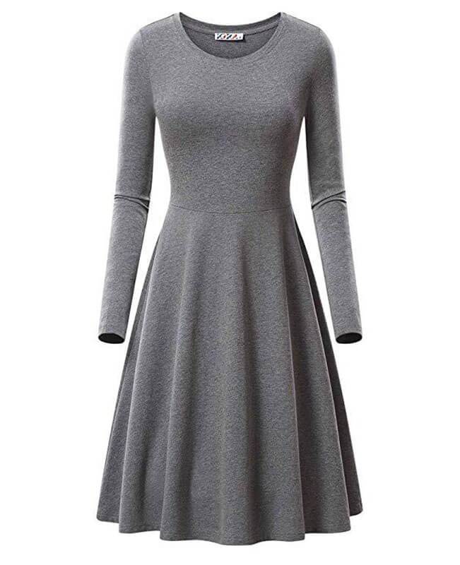 Round Neck Long Sleeve Solid Color Dresses