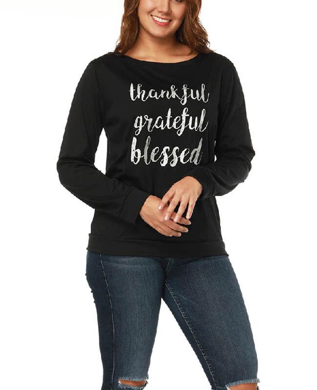 Long Sleeve Loose Letter Printed Tops