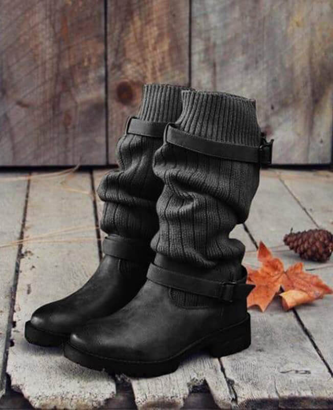 Cable Knit Mid Calf Boots