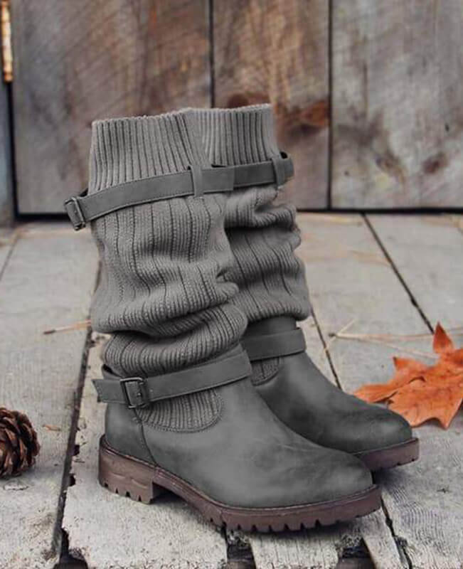 Cable Knit Patchwork Calf Boots-6