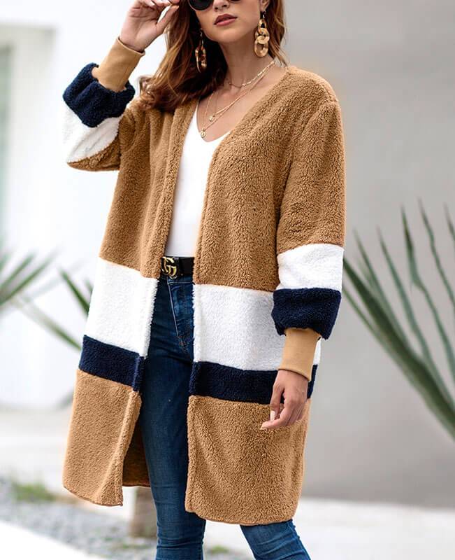 Long Stitching Velvet Fluffy Jacket