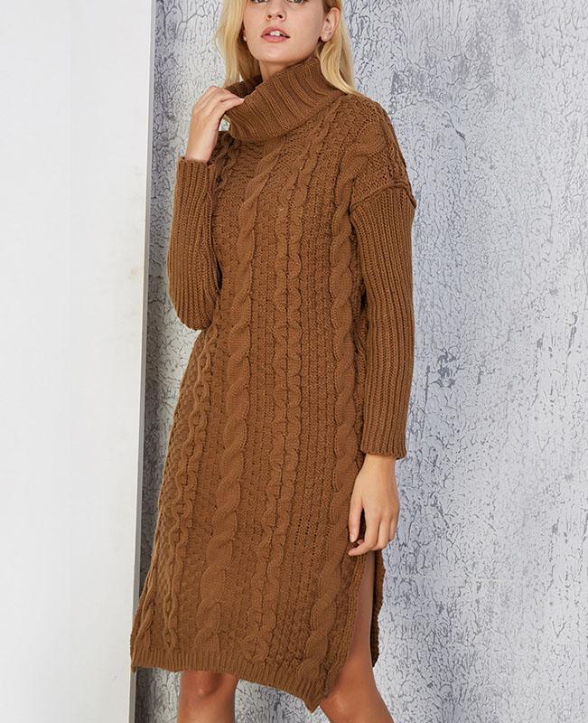 Turtleneck Long Knit Sweater Dress