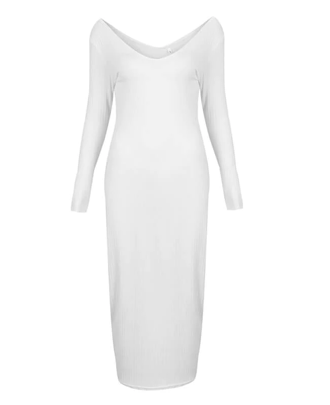 Long Sleeve V-Neck Midi Dress