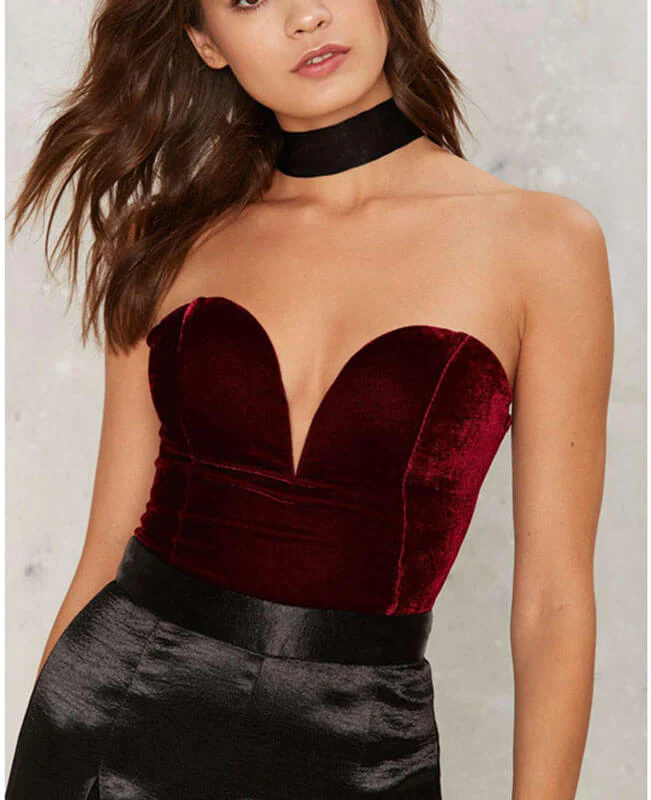 Velvet Jumpsuits Strapless Backless Bodysuit