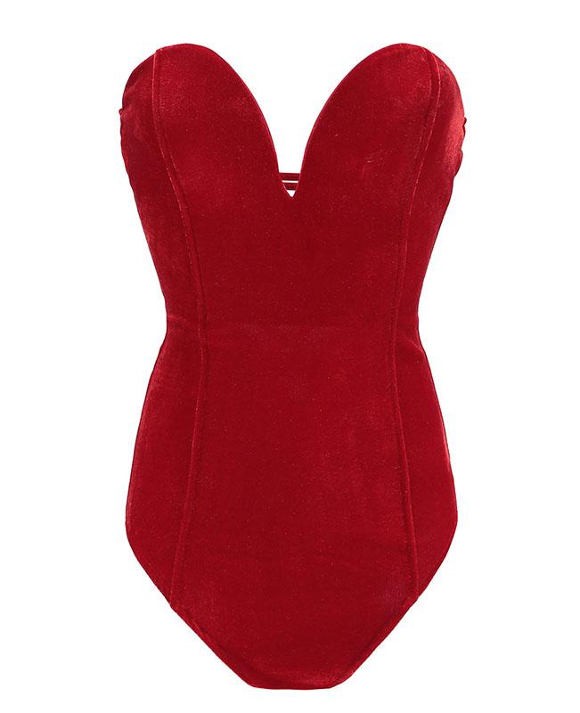 Velvet Jumpsuits Strapless Backless Bodysuit