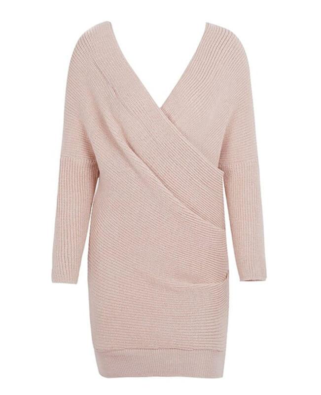 Off the Shoulder V Neck Sweater