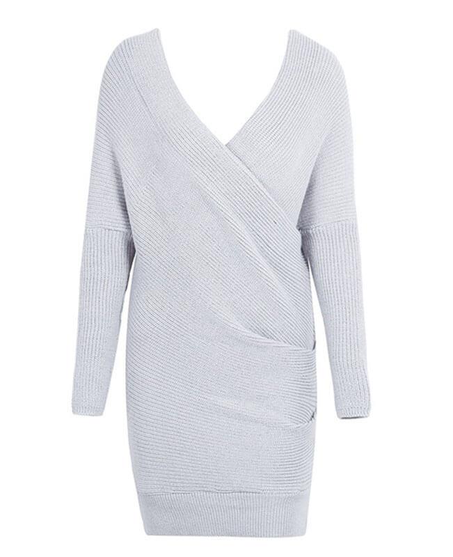 Off the Shoulder V Neck Sweater