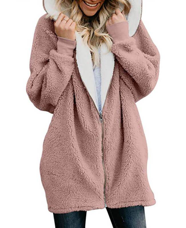 Zip Up Hooded Fluffy Coat