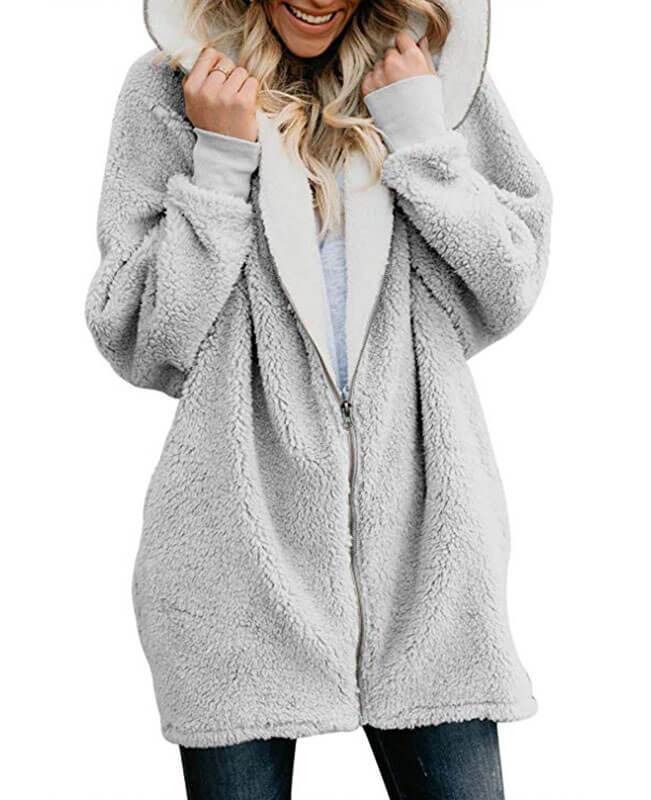 Zip Up Hooded Fluffy Coat