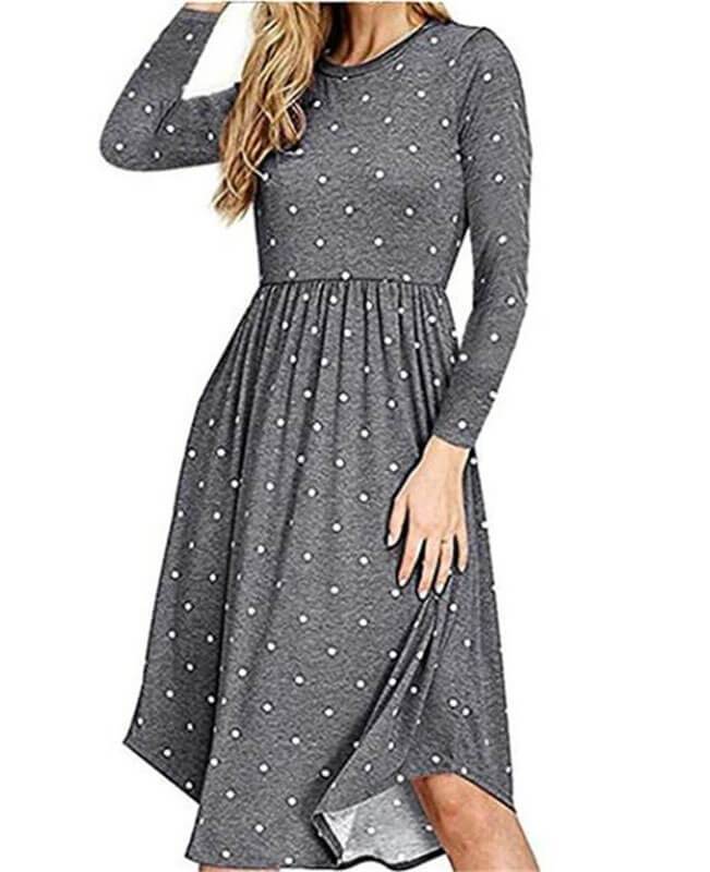 Dot Print Swing Midi Length Dresses
