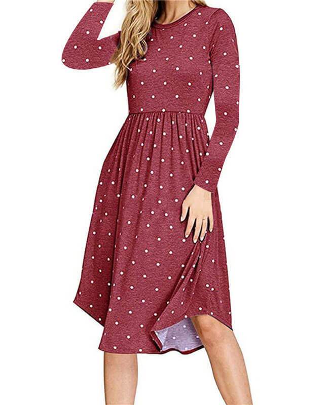 Dot Print Swing Midi Length Dresses
