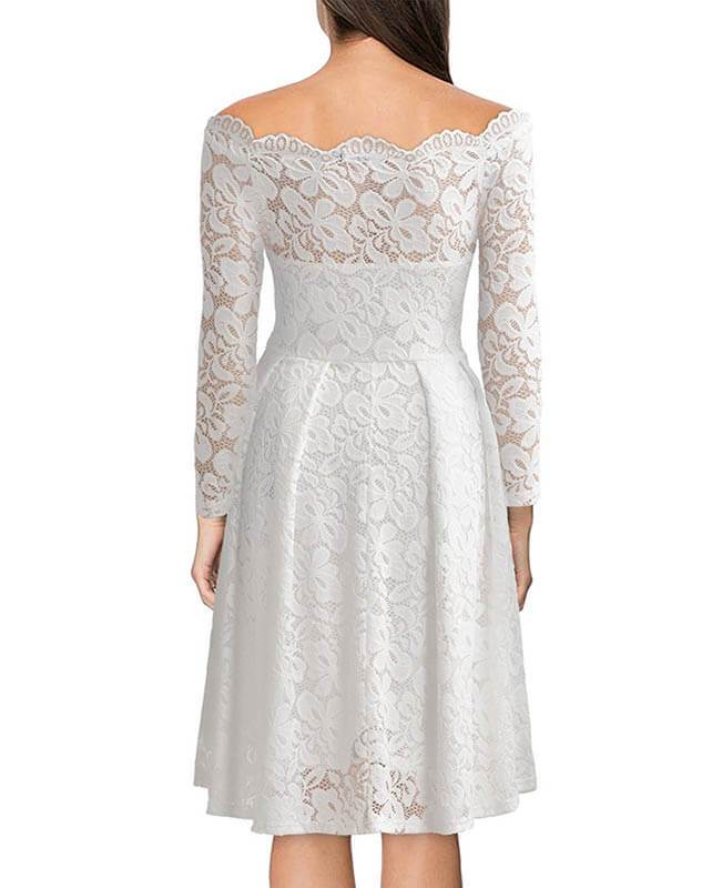 Boat Neck Floral Lace Swing Dress