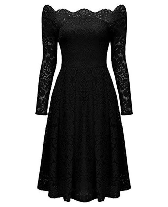 Boat Neck Floral Lace Swing Dress