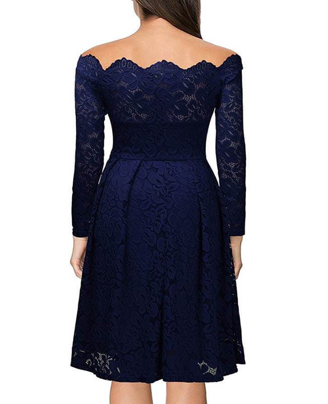 Boat Neck Floral Lace Swing Dress