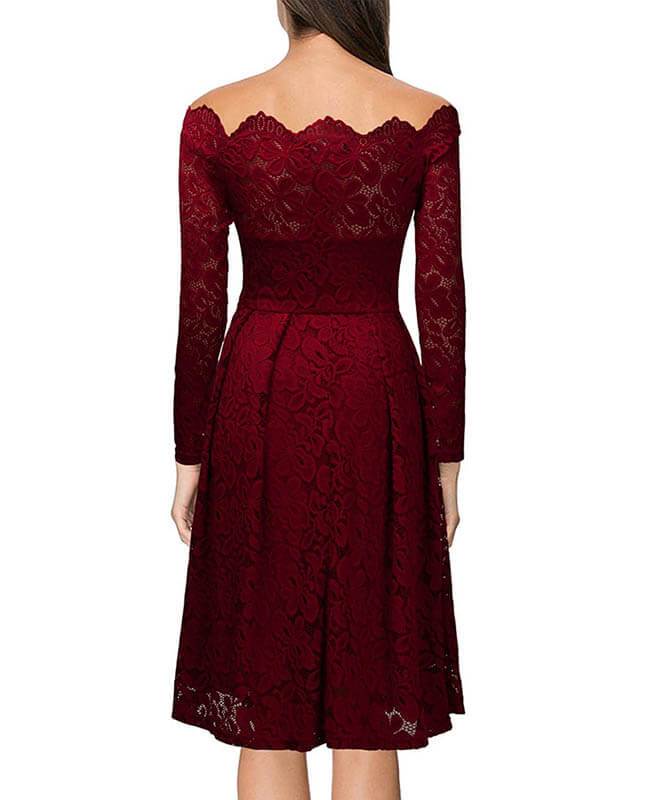 Boat Neck Floral Lace Swing Dress