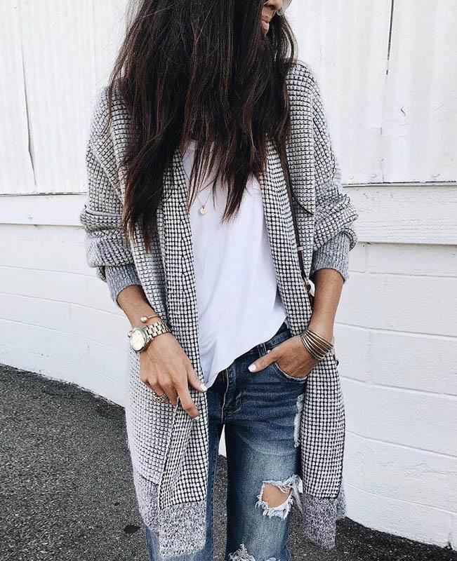 Gray Cardigan Sweater Womens