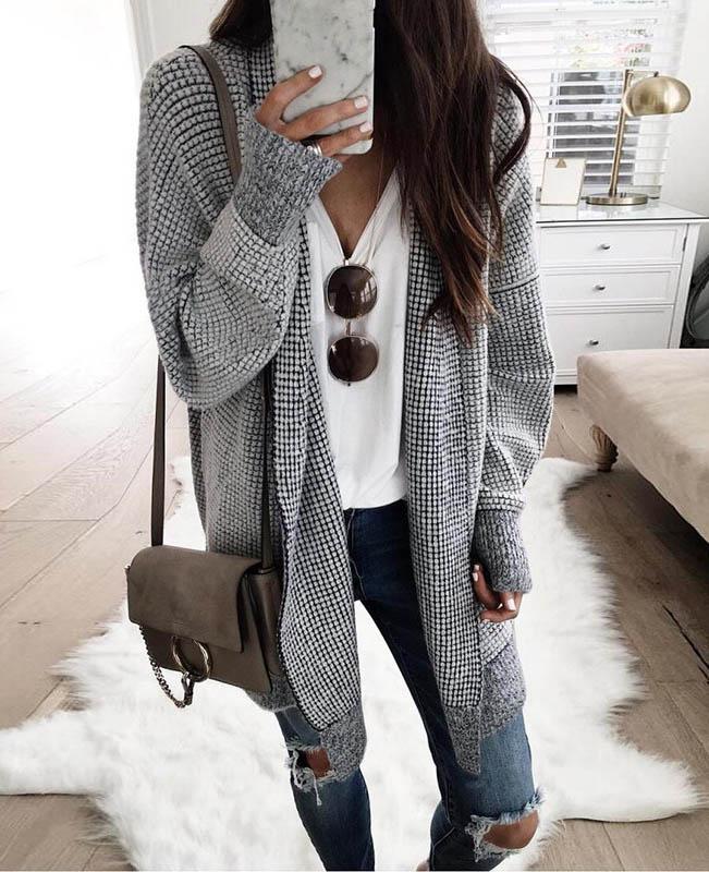 Casual Gray Long Cardigan Sweater