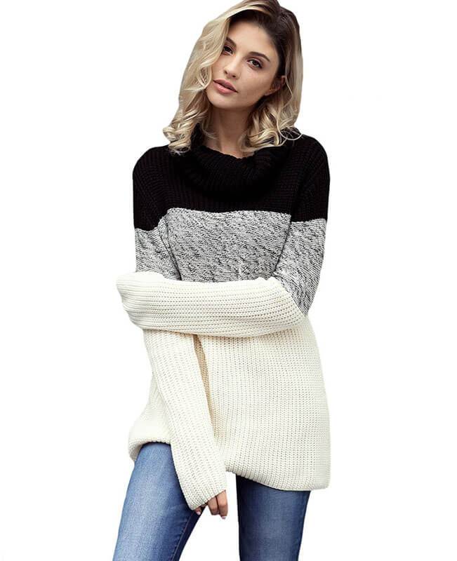 Color Patchwork Thick Turtleneck Sweater
