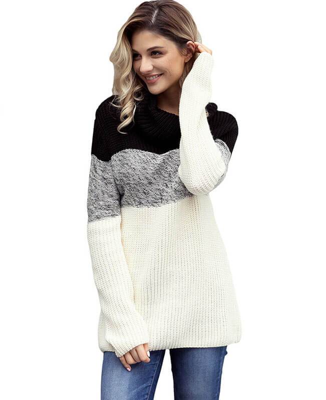Color Patchwork Thick Turtleneck Sweater