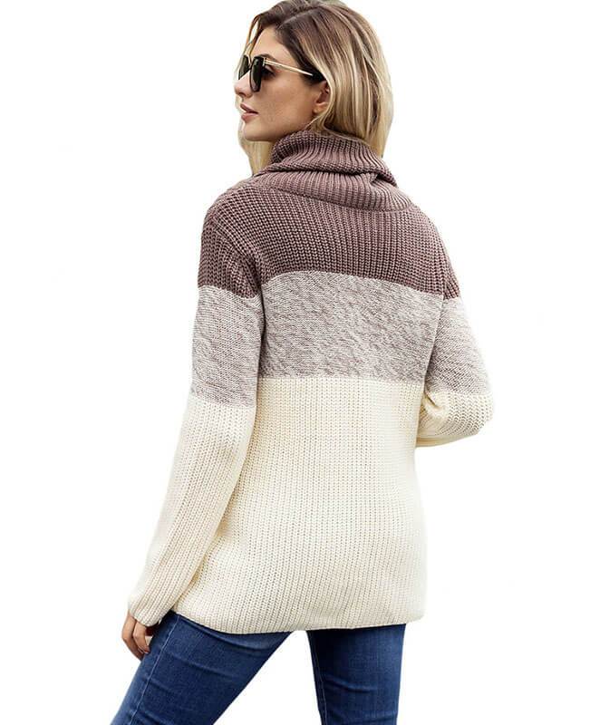 Color Patchwork Thick Turtleneck Sweater