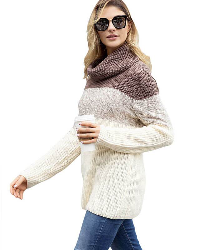 Color Patchwork Thick Turtleneck Sweater